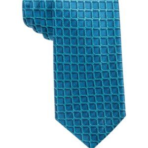 Alfani Men's Leonard Grid 100% Silk Slim Tie Aqua
